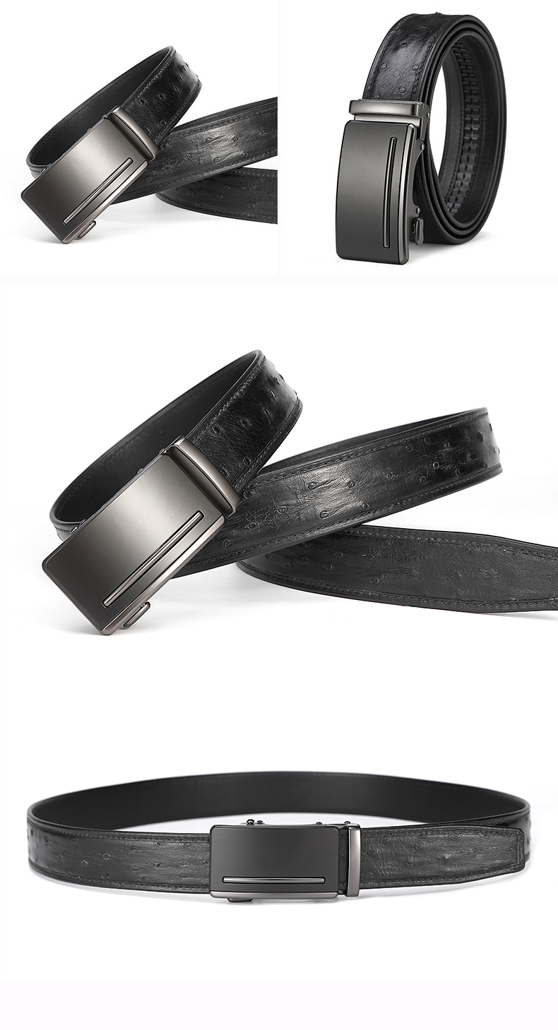 巨森袋鼠jusendaishu鸵鸟皮皮带男真皮自动扣男腰带生日礼物男裤带