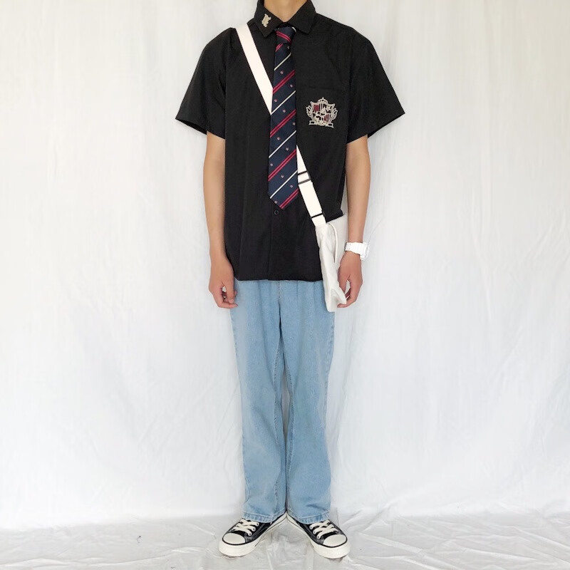 jk衬衫男季dk制服上衣百搭宽松学生学院风衬衣班服蓝色搭配的牛仔裤s