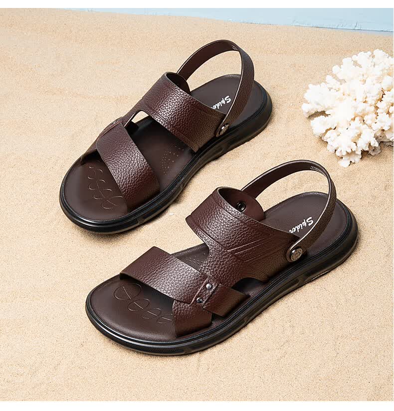 蜘蛛王凉鞋男夏季新款皮凉鞋潮流简约男士休闲鞋凉拖两穿户外防滑个性