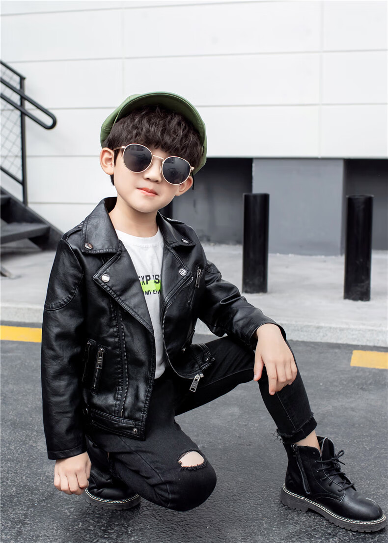の皮尔卡丹潮牌童装酷酷的帅气313岁7男童皮衣外套春秋款秋冬新男中小