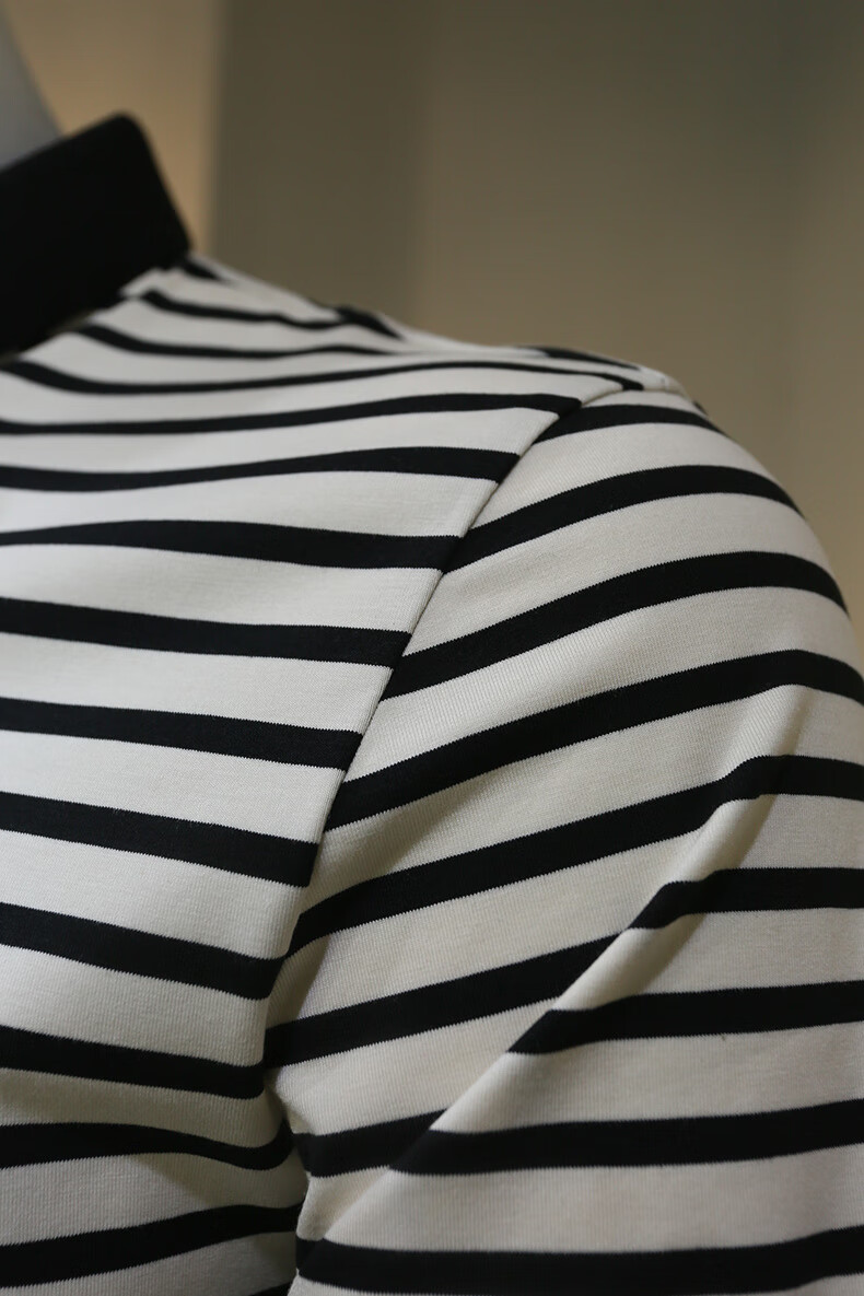 andseeyou精品签字刺绣黑白条纹菠萝衫男翻领纯棉男士polo衫男轻商务