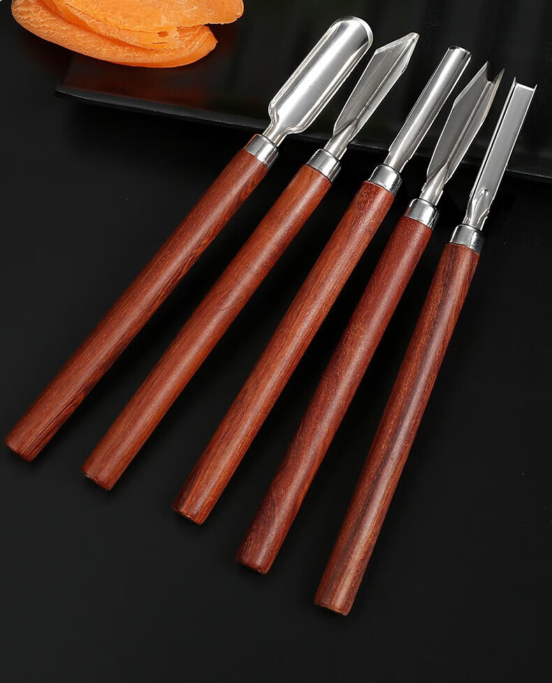 【厨房神器】食品雕刻刀一套不锈钢u型戳刀v拉刻刀厨师水果雕花主刀五
