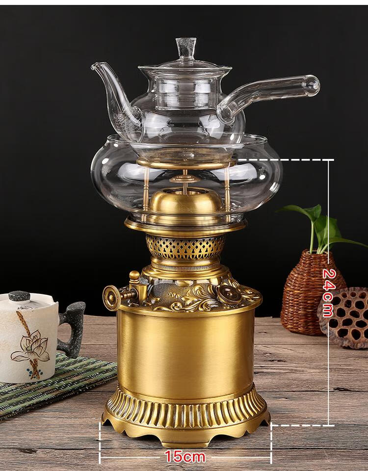 潮汕功夫茶具套装景泰蓝煤油灯空气灯纯铜潮汕中式茶具养生烧水煮茶灯