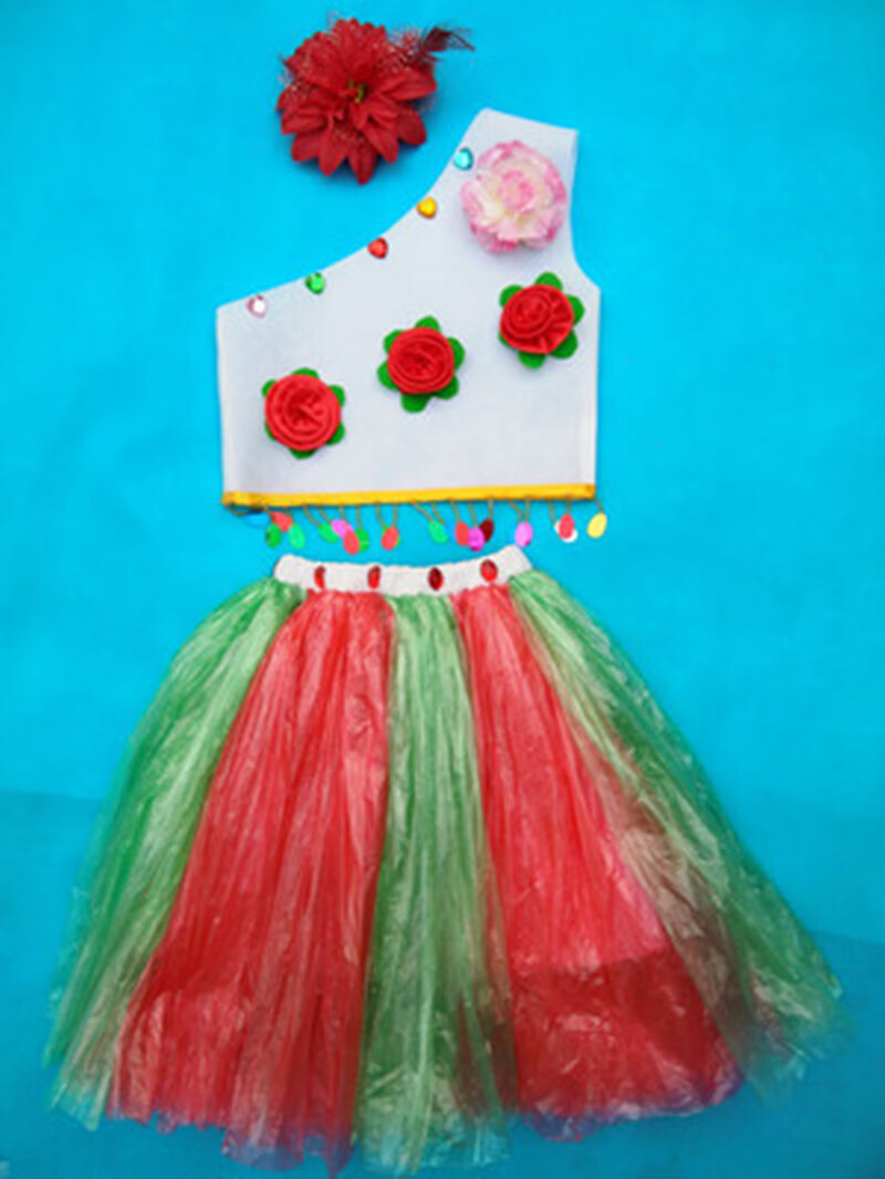 儿童环保服装亲子装幼儿园走秀表演服装女手工制作塑料袋废旧材料玫