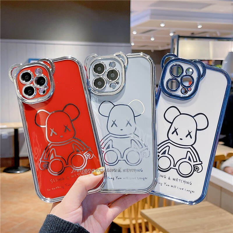 麒枫尚迪士尼潮牌熊耳朵暴力熊适用13promax苹果1211手机壳iphone13