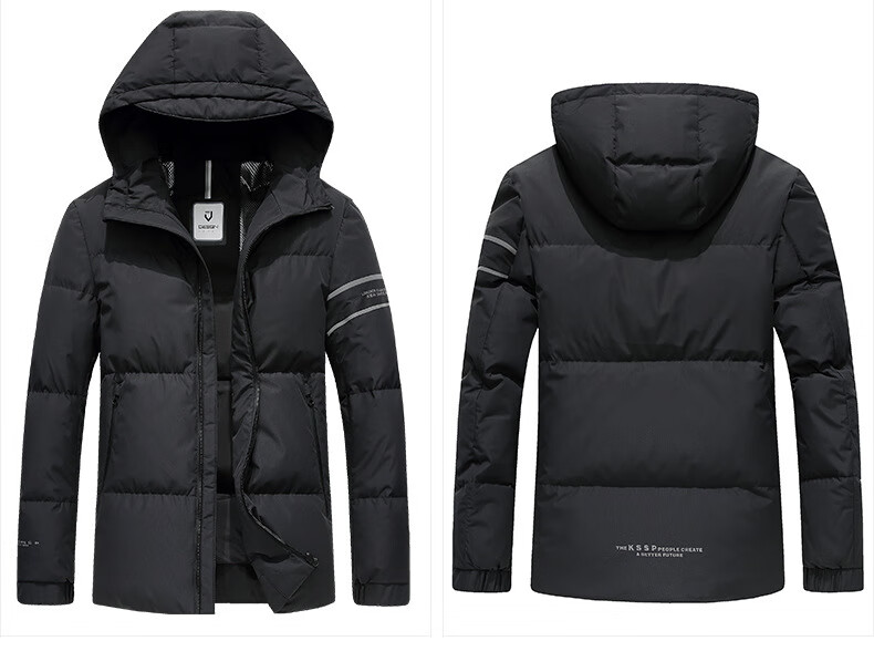 维克多男装商场同款白鹅绒羽绒服男连帽商务保暖外套 黑色 170【图片