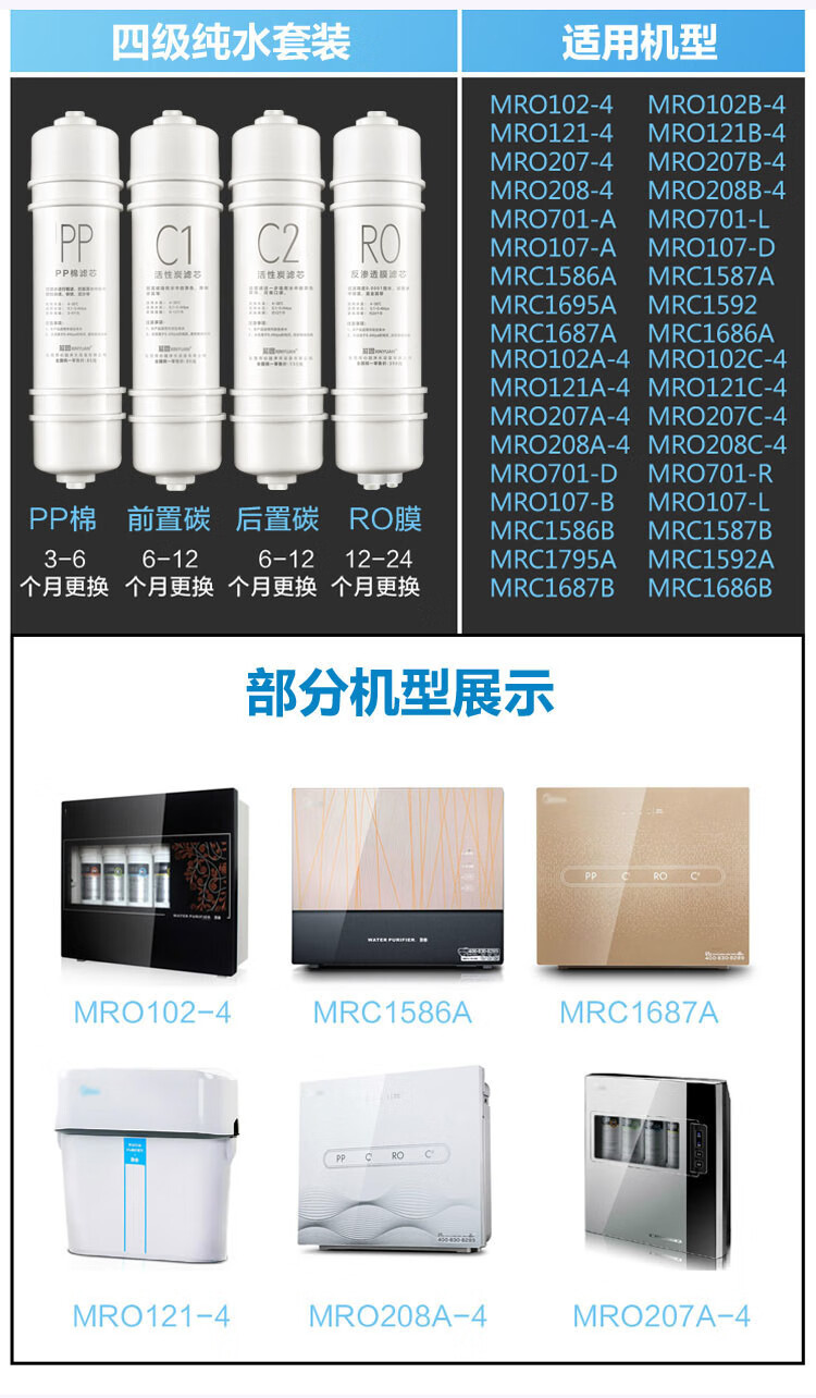 芯园m6滤芯通用净水器美的mro1586mro1024家用净水机pp棉全套一年套装