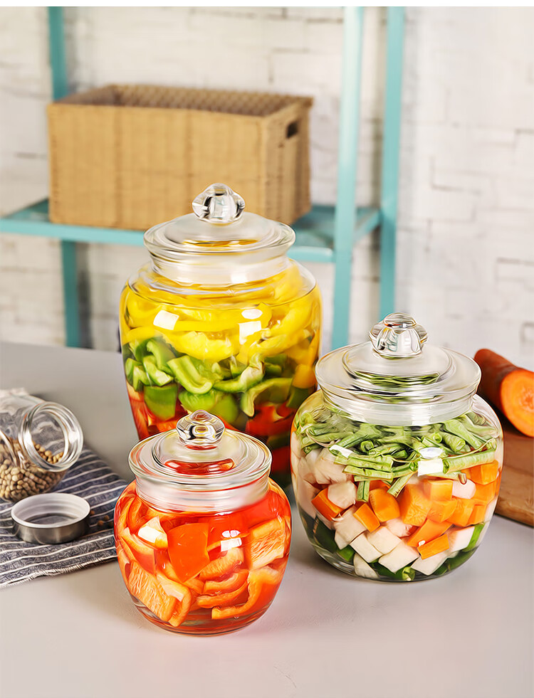 简菜坛子密封罐玻璃瓶咸菜加厚带盖小号家用腌菜容器