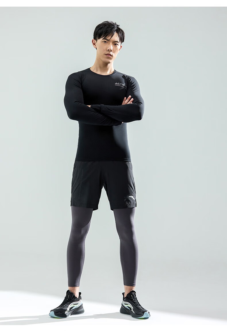 安踏快热纱运动紧身衣男2022夏季新款健身服跑步速干长袖t恤加厚官方