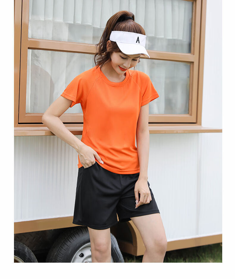 高品质春季t恤运动套装女夏装新款女士跑步衣服透气休闲圆领恤短裤两