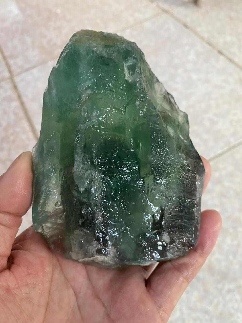 情冰大块绿水晶原石绿色萤石原矿石摆件萤石水晶摆件一物一图075公斤