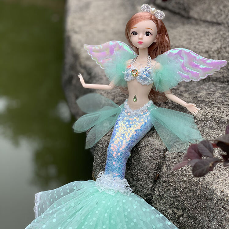 会唱歌会发光美人鱼娃娃女孩玩具生日礼物儿童人鱼公主芭比洋娃娃 【