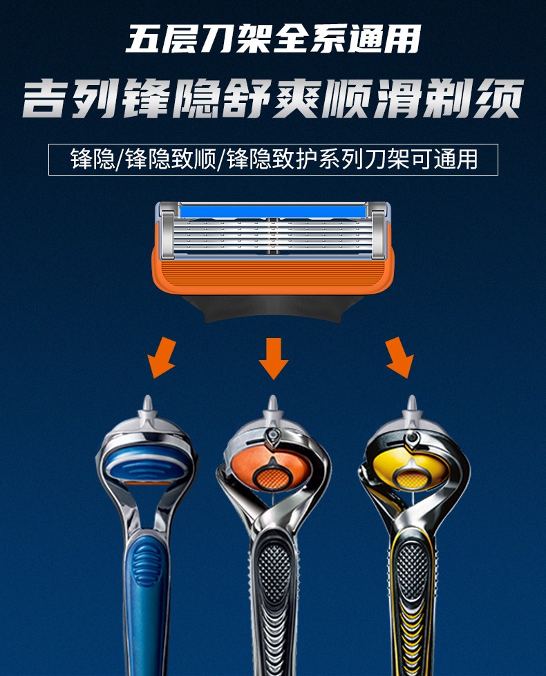 吉列锋速5锋隐手动剃须刀男士刮胡刀5层刀片剃须刀刀架锋隐单刀架刀架
