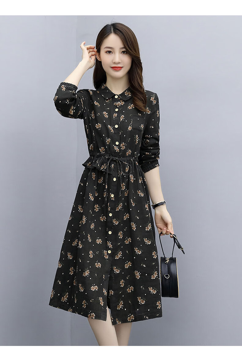 衣典零一2021春装新款春季女装春秋时尚气质遮肚子显瘦女士棉麻长袖