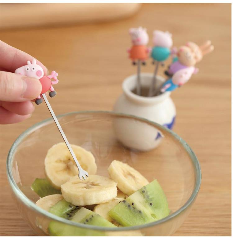ins水果叉套装创意可爱卡通安全不锈钢签果插儿童宝宝水果小叉子 小黄
