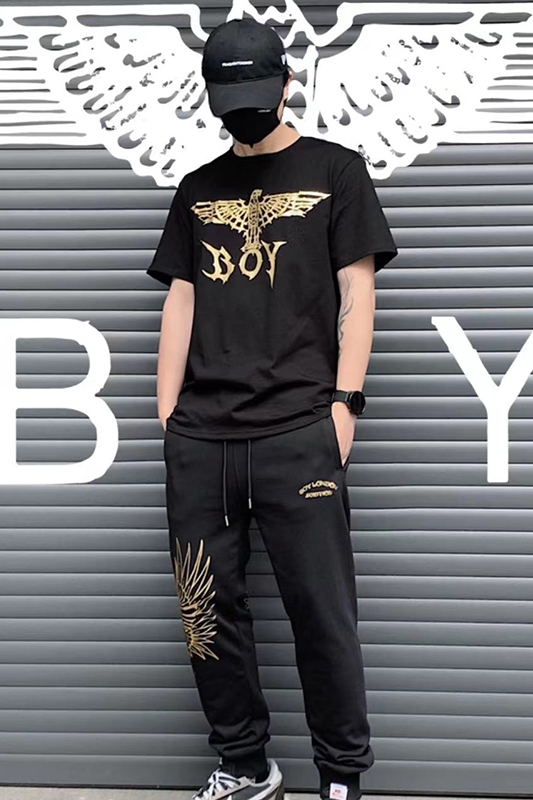 同款情侣烫金印花老鹰t恤纯棉长裤套装黑 2281短袖 m【图片 价格 品牌