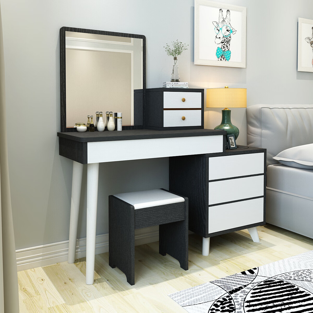 梳妆台卧室现代简约小户型ins风化妆台女经济型多功能抖音化妆桌白腿