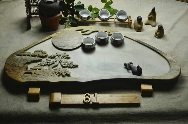 奢厨石材玉石茶台茶海大小号石头茶盘厂家手工易水砚端砚一人用茶台