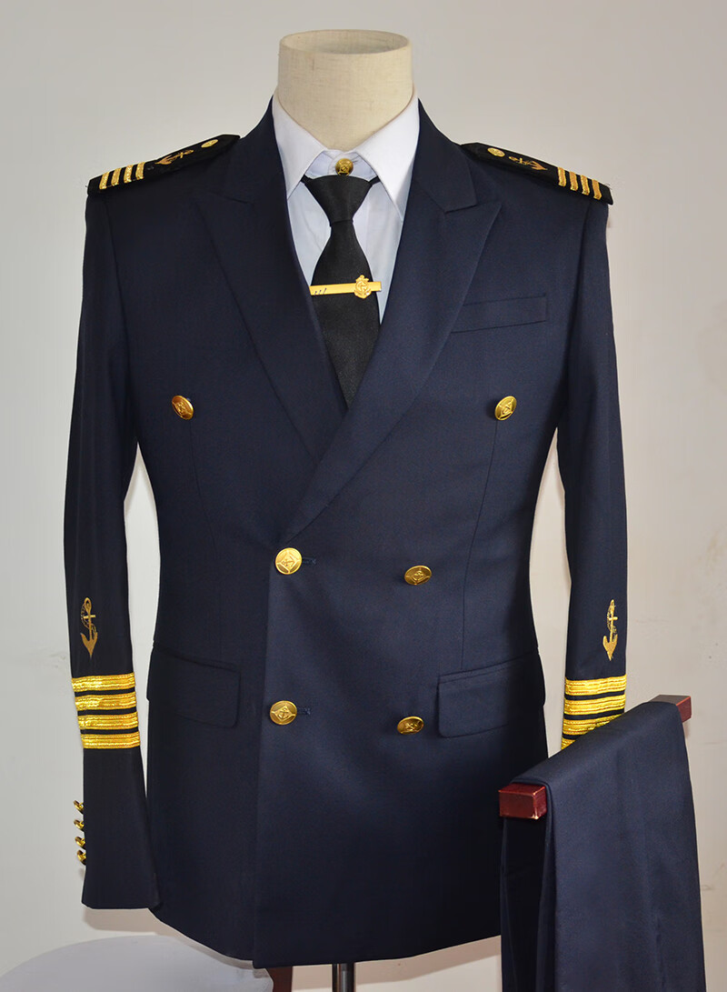 杞记 海员船长水手工作服锦航男双排扣藏青制服秋冬职业大码海锚套装