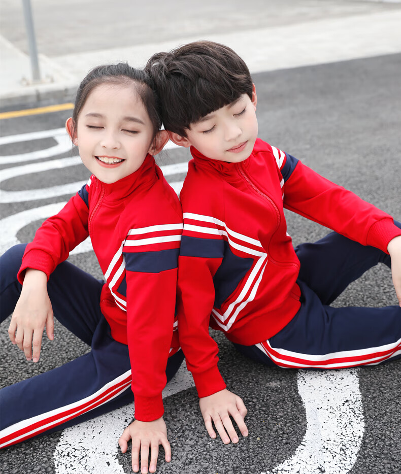 小学生校服套装春秋三件套班服中国风儿童运动会开幕式服装红蓝白 a款