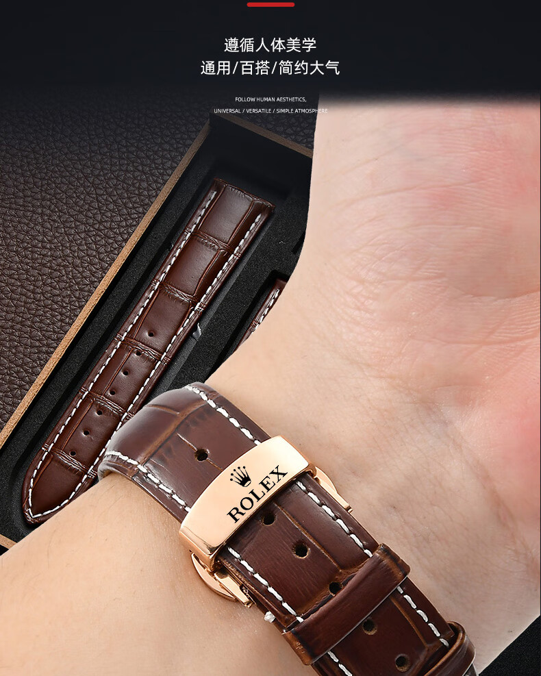 官方品质适用劳力士手表表带带真皮日志型迪通拿绿黑水鬼游艇名仕