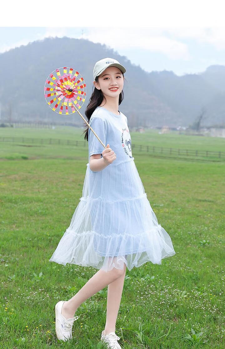2022夏季新款初中女生连衣裙少女学院风纱裙中长款青春学生娃娃裙浅