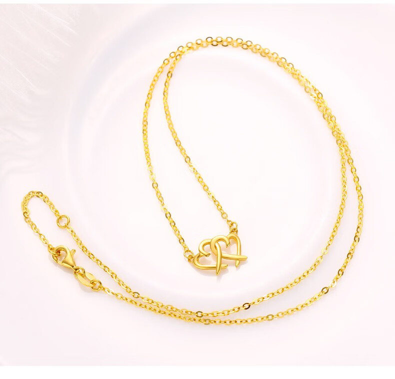 老凤凰黄金爱心项链女款金项链双心套链足金999爱心吊坠坠子5g工艺送