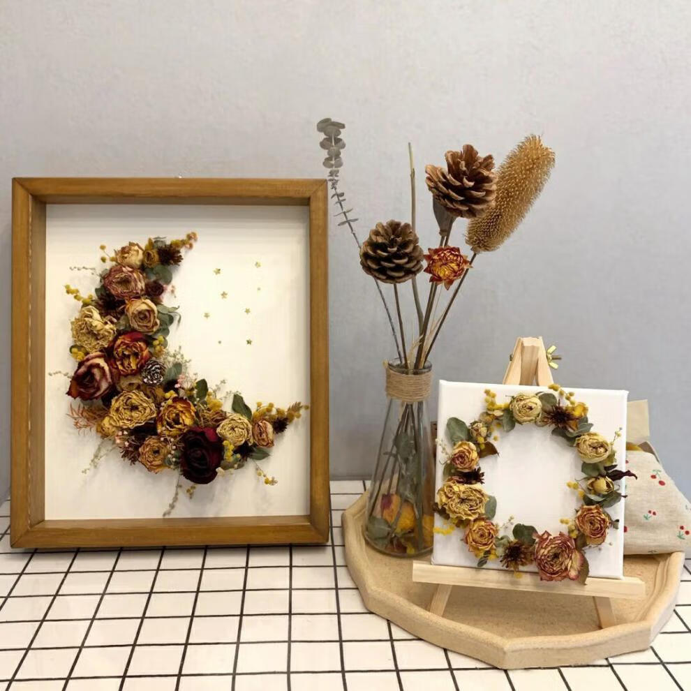 适用于干花相框摆台框实木像框中空立体镂空画框木质相框摆台原木色6