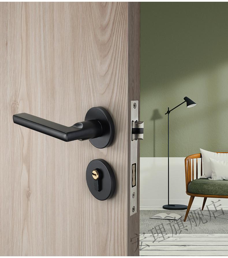 分体式房门锁 门锁室内卧室房门锁美式黑色实木门把手家用通用分体式