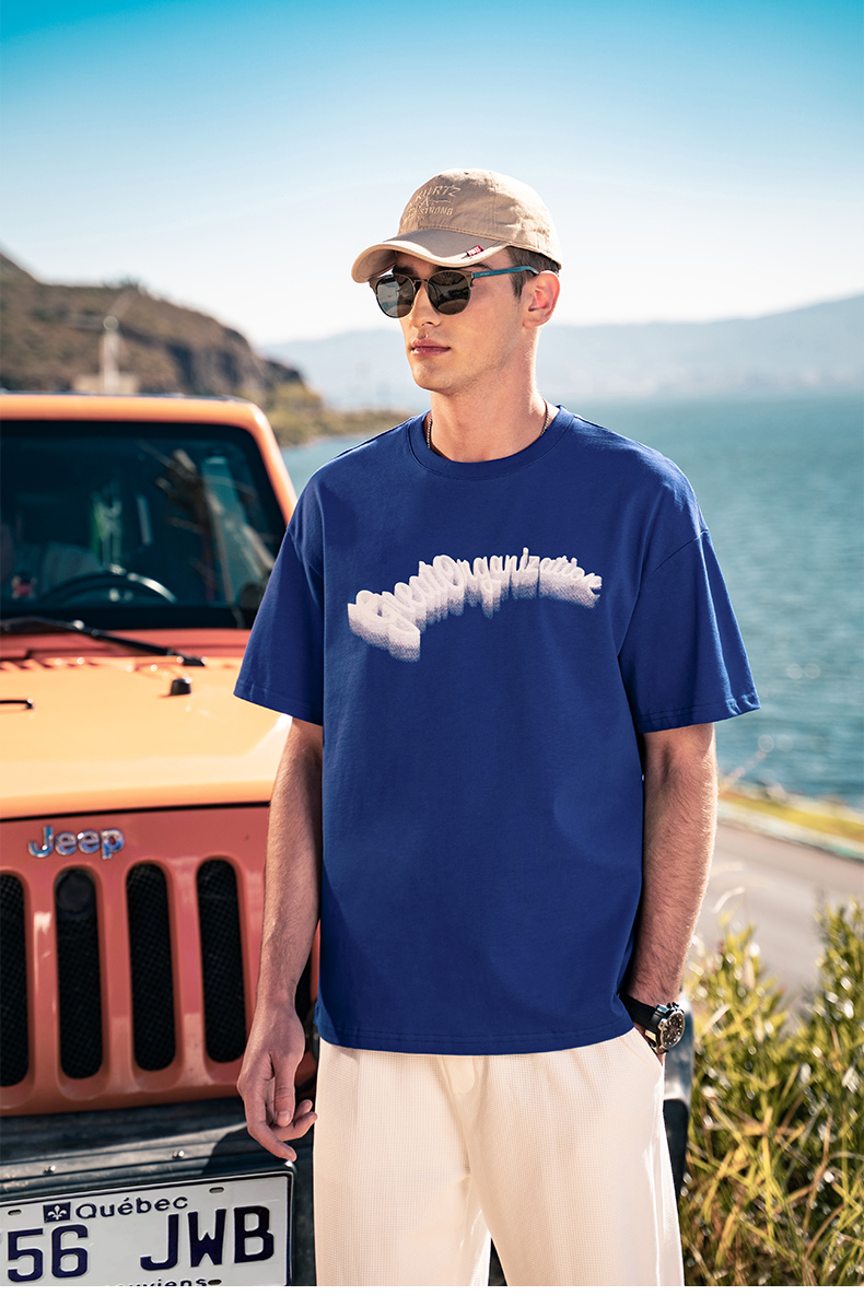 英爵伦克莱因蓝短袖t恤情侣衫潮流街头宽松半袖衣服男士纯棉体恤白色