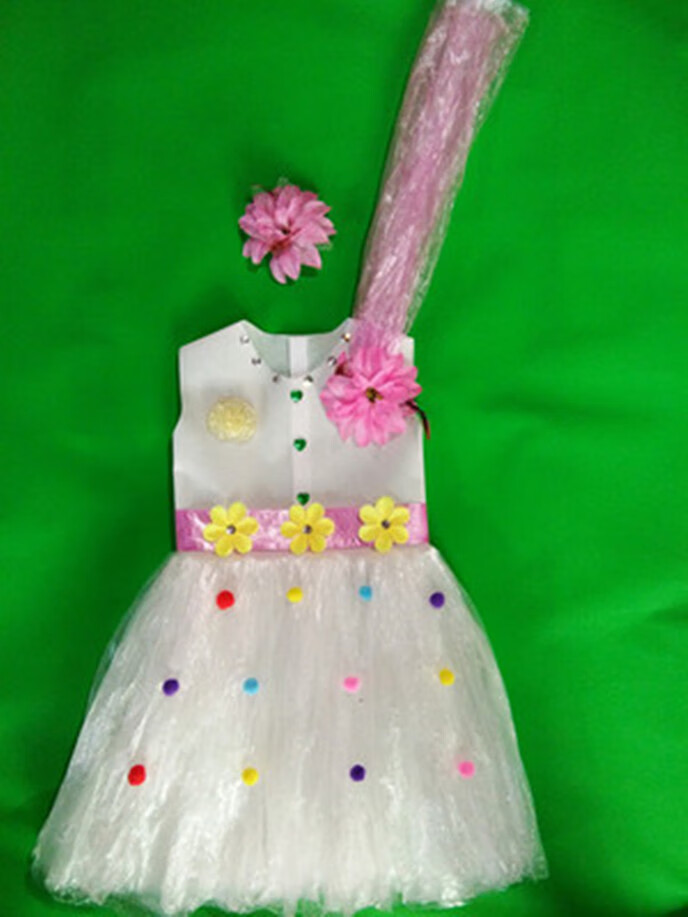 儿童环保服装亲子装幼儿园走秀表演服装女手工制作塑料袋废旧材料天