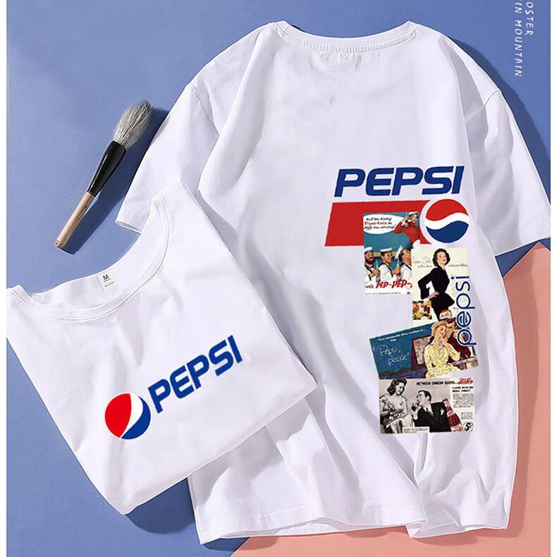 可口可乐联名纪念t恤短袖coca百事可乐衣服男女半袖情侣装棉黄色可口