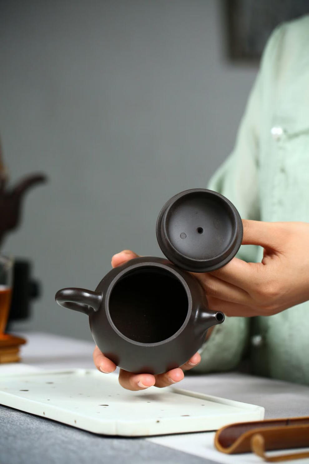 宜兴紫砂壶原矿黑朱泥宽口大口石瓢壶传统纯全手工茶具