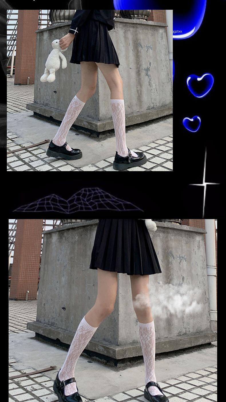 丝袜瘦腿袜女专治腿粗2021夏季新款小腿袜jk袜子女中筒袜白色蕾丝花边