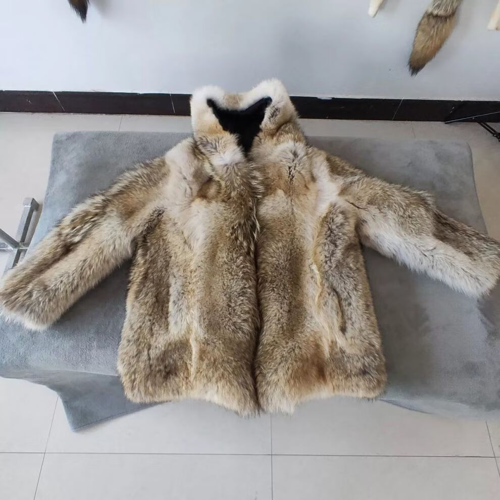 香港老爷车高端奢华品质男装新款男士狼皮皮草大衣冬季保暖西部灰色