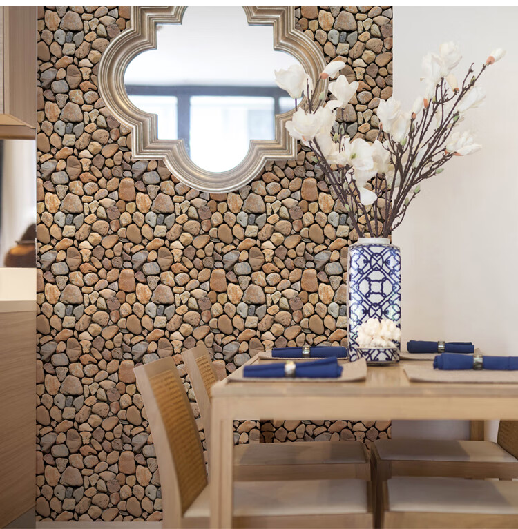 百洪信 南暖鹅卵石背景墙创意3d立体墙贴自粘电视墙纸护墙装饰卫生间