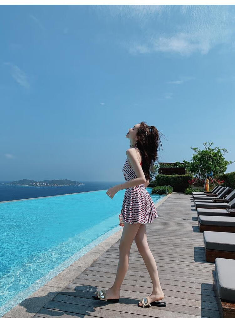 ins仙遮肚子显瘦泡温泉连体保守学生时尚泳装ff9081红格美背版s7286斤