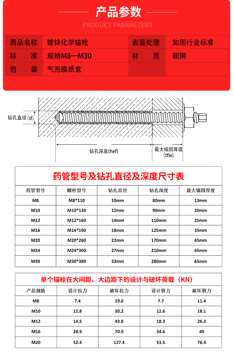 化学螺栓膨胀螺丝镀锌锚栓m8m10m12m14m16m18m20m24m30 m14*180【4.