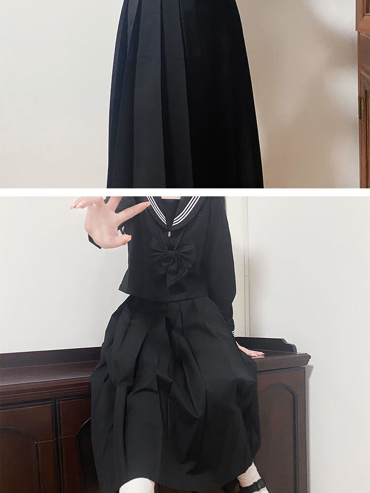 jk制服裙正版套装不良长裙日系校服暗黑三本基础款 黑色中裙65厘米 s