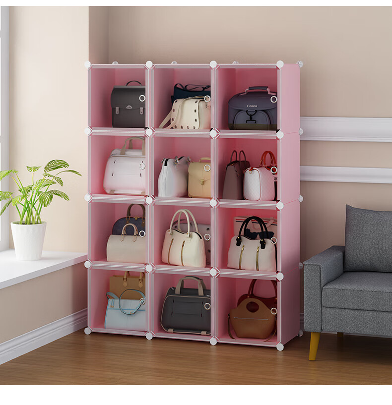 包包收纳箱挂袋收纳柜神器宿舍落地家用卧室床头放包包的架子衣橱9格