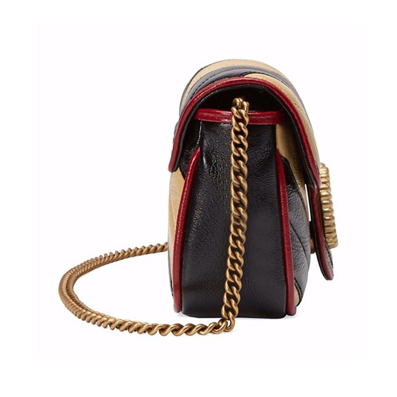 【精品】gucci 古驰marmont supermini太妃糖配色皮质女士单肩包 拼色