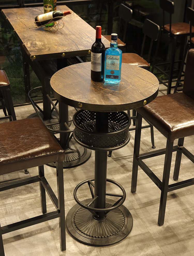 京指码 铁艺工业风高吧椅酒吧桌椅复古休闲高脚椅吧椅高吧台桌圆形