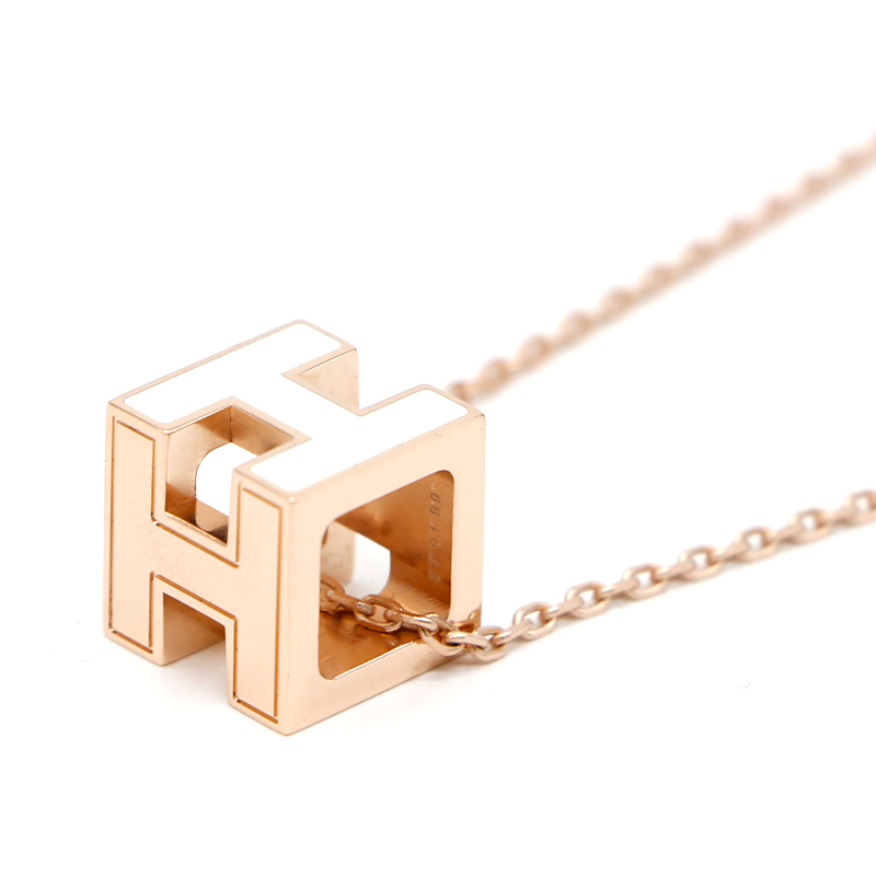 hermes/爱马仕项链女士pop小方块h项链预售 白色吊坠与银色链子【图片