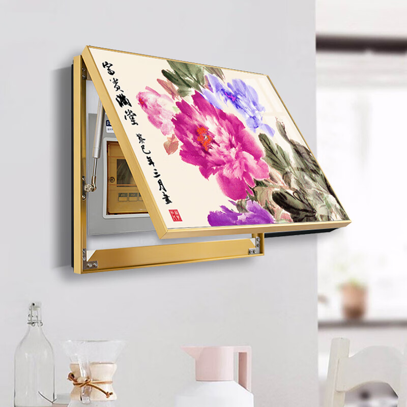牡丹挂画中式电表箱装饰画遮挡配电箱电源箱推拉液压花开富贵国画a款