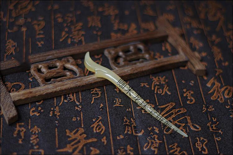 牛角羊角发簪复古中国风古典簪子宫廷盘头发饰发钗步摇双面牡丹雕花