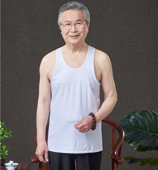 艾方鸟老头衫棉质中老年人背心大号汗衫打底爸爸夏季薄款宽松男式内穿