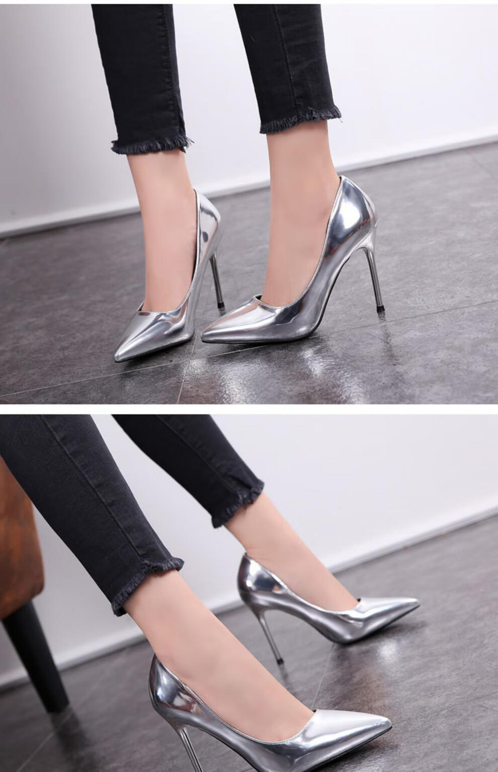 床上炮鞋性感高跟鞋情趣一次性御姐风尖头细跟大码鞋 银色 34【图片