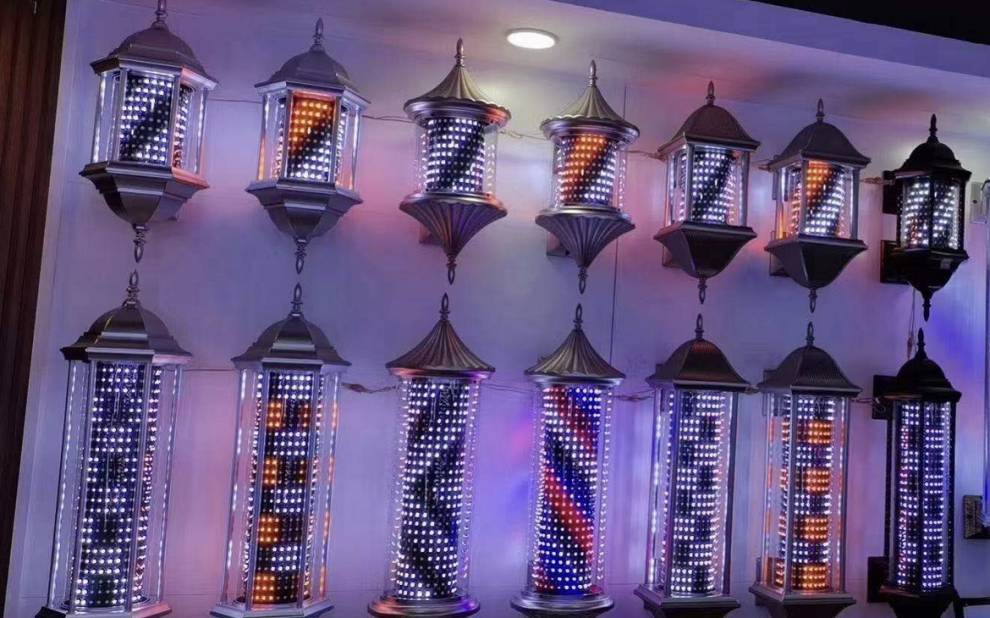 理发店旋转灯美发店六角复古小蛮腰理发店挂墙式智能省电加亮led转灯