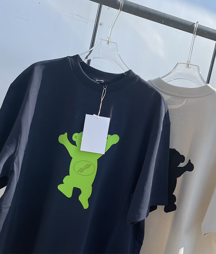 梦迪寇welldone夏季韩版设计感小熊宽松潮上衣we11done印花纯棉短袖