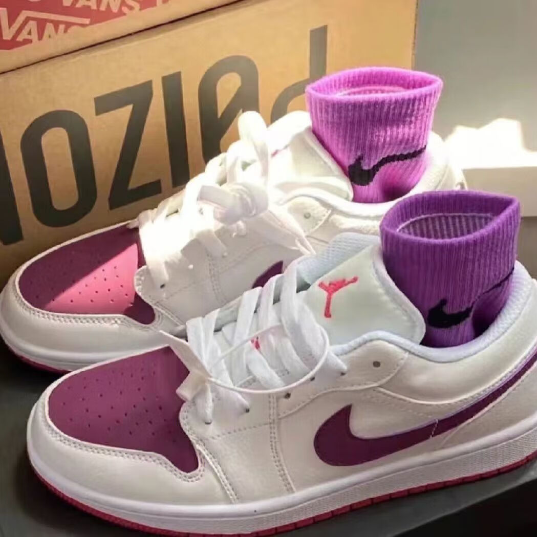 秋冬限定款 aj·1情人节限定女鞋高品质低·帮白紫红情侣百搭休闲鞋聨